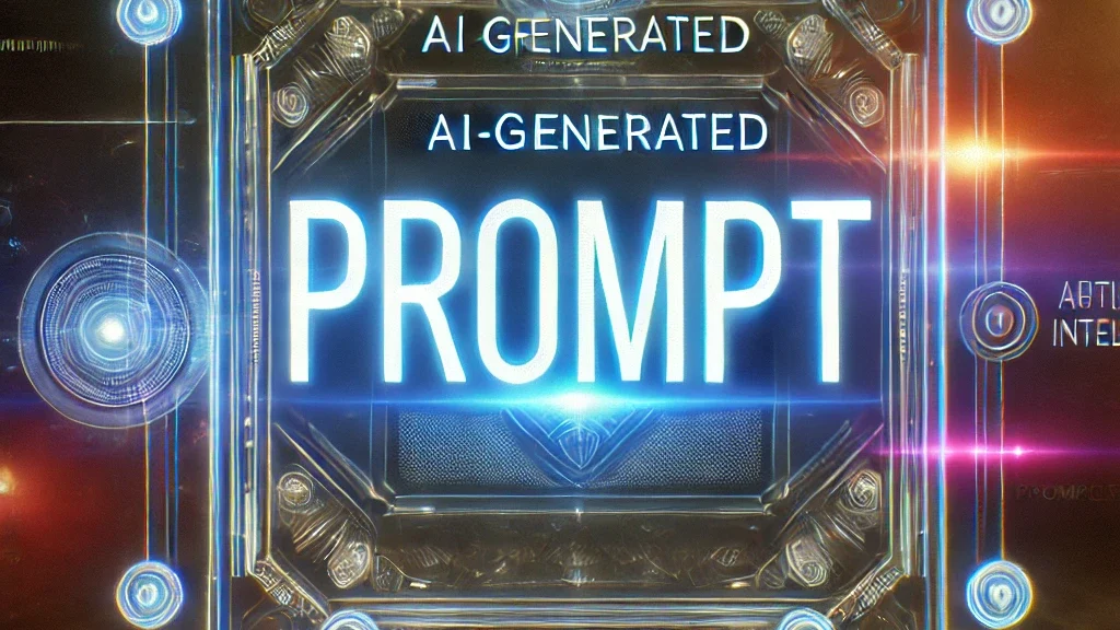 An AI imaged generated using DALL-E showing a futuristic digital illustration representing AI-generated prompts. The image features a glowing holographic interface with the word 'PROMPT' display.