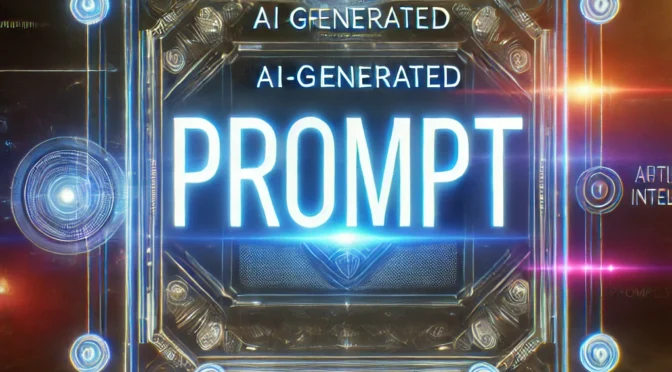 An AI imaged generated using DALL-E showing a futuristic digital illustration representing AI-generated prompts. The image features a glowing holographic interface with the word 'PROMPT' display.